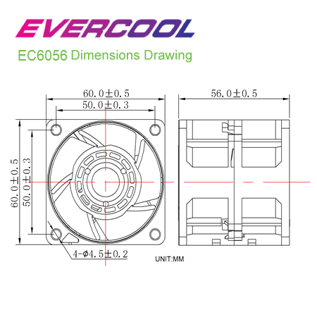 EVERCOOL高品質PWM直流風扇尺寸圖。
